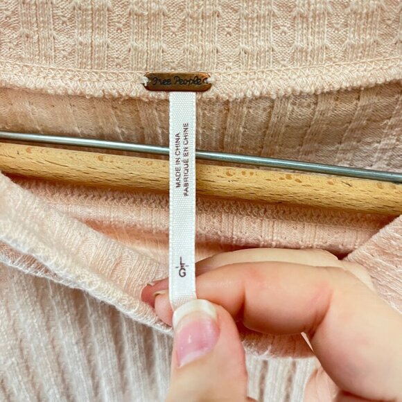Free People LG Ribbed Knit Long Sleeve Sweater With Mixed‎ Media Cuff - Picture 5 of 6